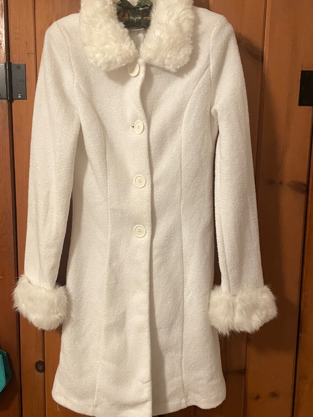 Vintage Countess USA White Lightweight Princess Coat Faux Fur Trim S